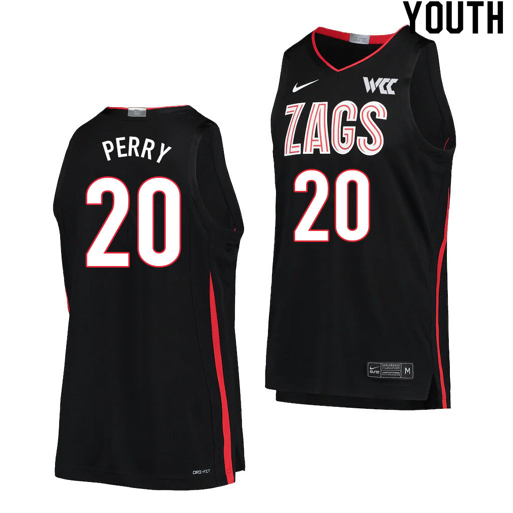Youth #20 Kaden Perry Gonzaga Bulldogs College Basketball Jerseys Sale-Black